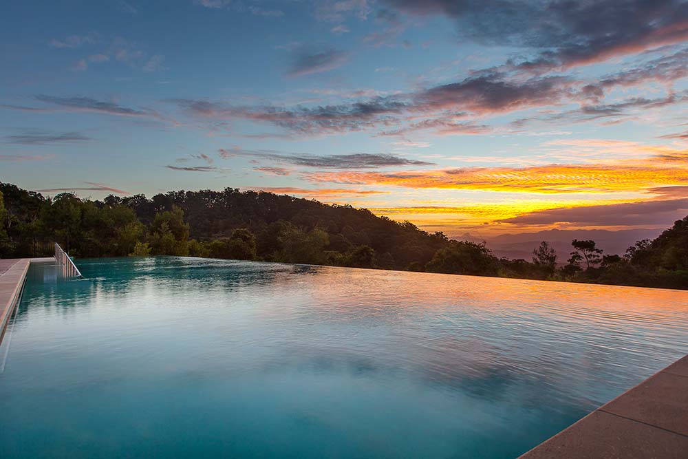 Infinity Pool Sunset. Image By Oreillys Rainforest Retreat
